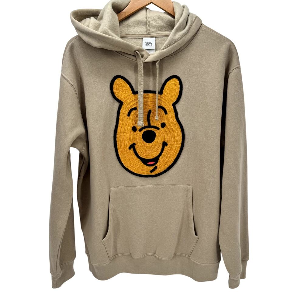 Disney Hoodie Womens XL WINNIE THE POOH Embroidered Pullover Tan‎ COMFY